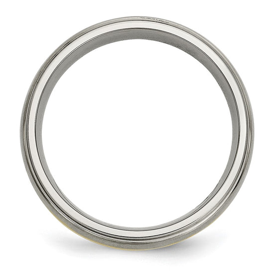 Titanium Brushed Cnter with 14K Inlay Ridged Edge Band