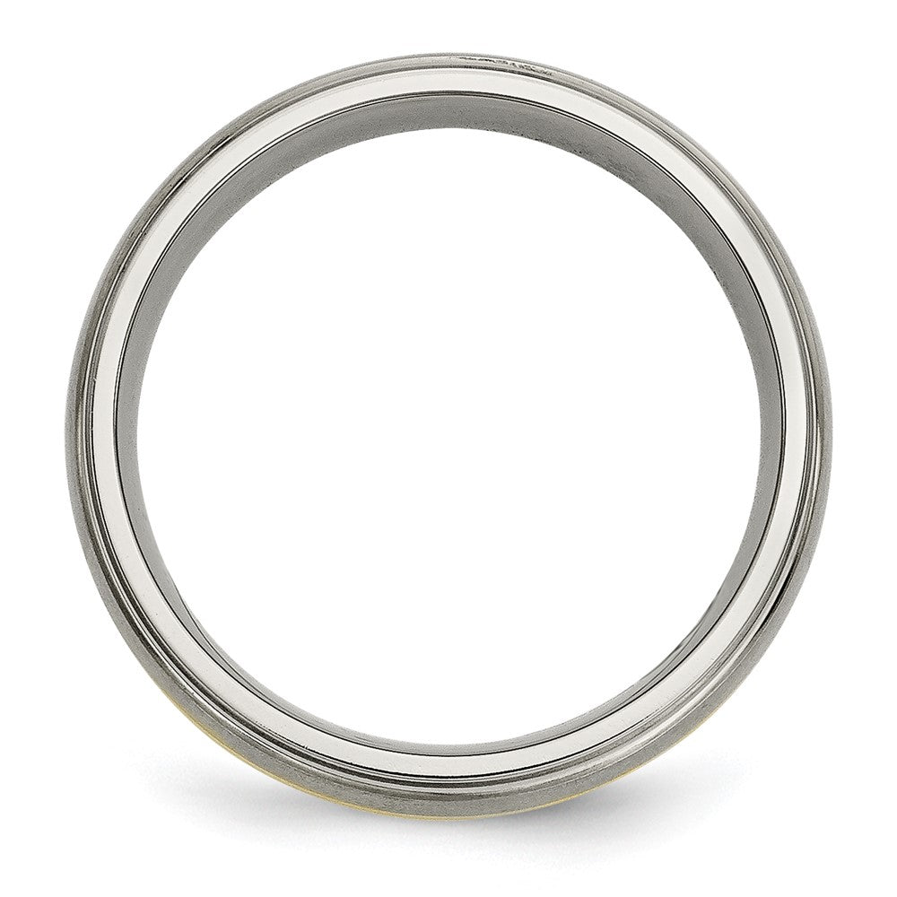 Titanium Brushed Cnter with 14K Inlay Ridged Edge Band