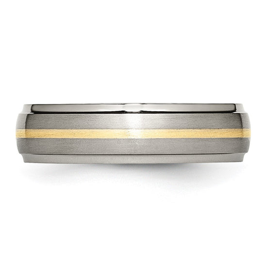 Titanium Brushed Cnter with 14K Inlay Ridged Edge Band