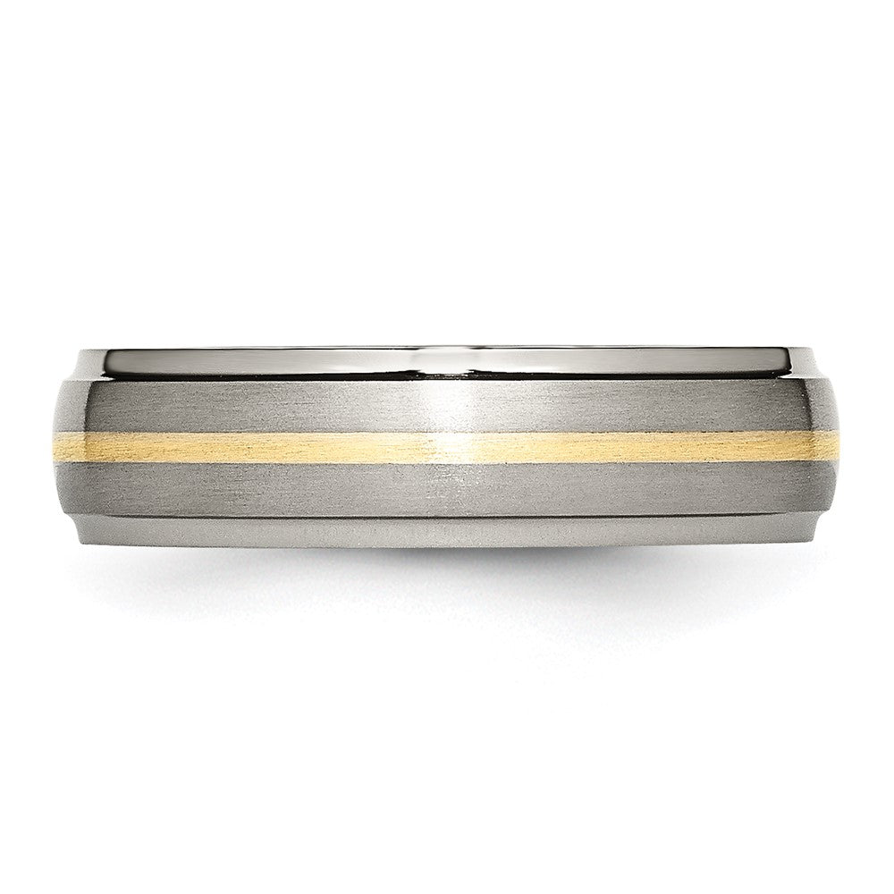 Titanium Brushed Cnter with 14K Inlay Ridged Edge Band
