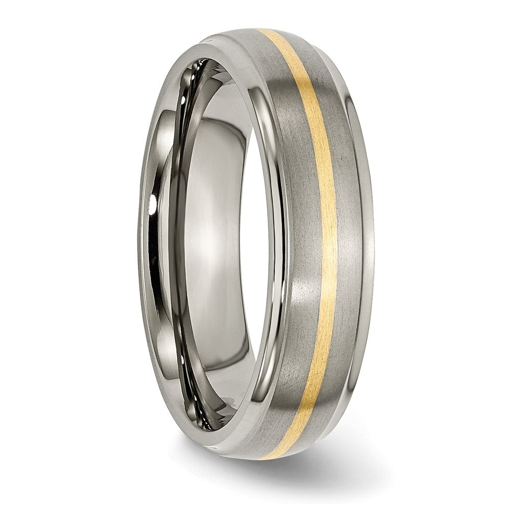 Titanium Brushed Cnter with 14K Inlay Ridged Edge Band