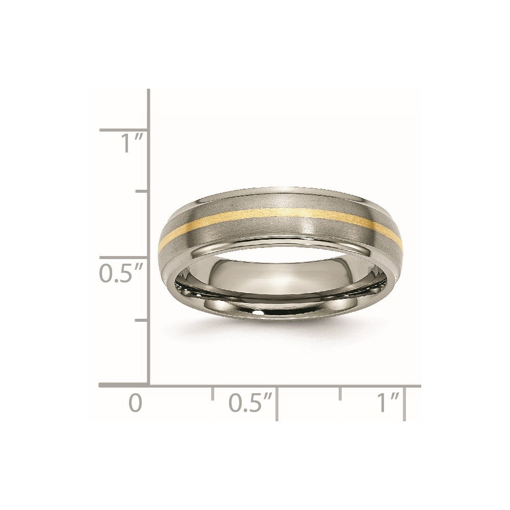 Titanium Brushed Cnter with 14K Inlay Ridged Edge Band