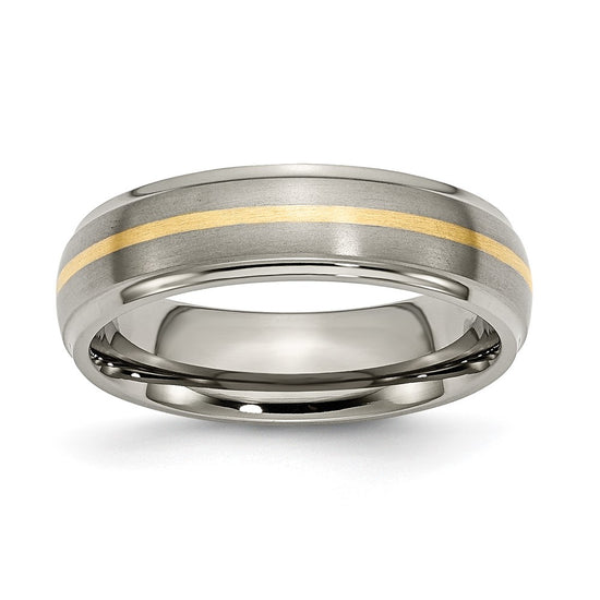 Titanium Brushed Cnter with 14K Inlay Ridged Edge Band