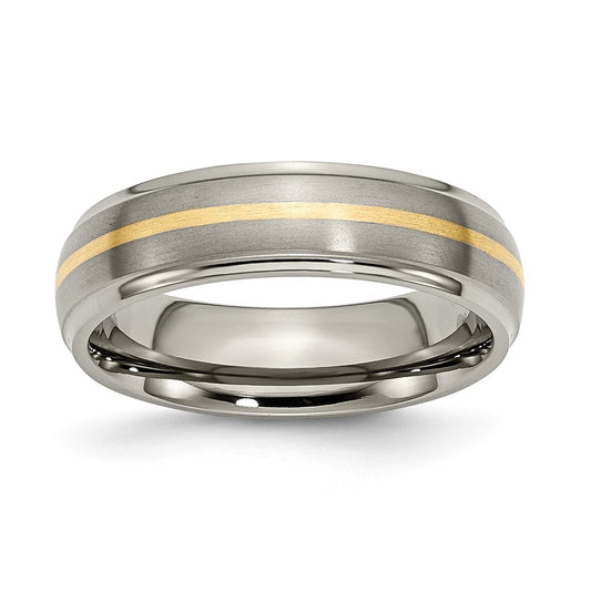 Titanium Brushed Cnter with 14K Inlay Ridged Edge Band