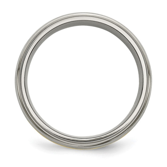 Titanium Brushed Cnter with 14K Inlay Ridged Edge Band
