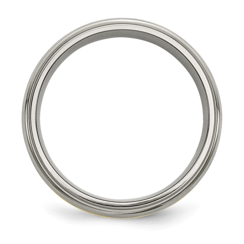 Titanium Brushed Cnter with 14K Inlay Ridged Edge Band