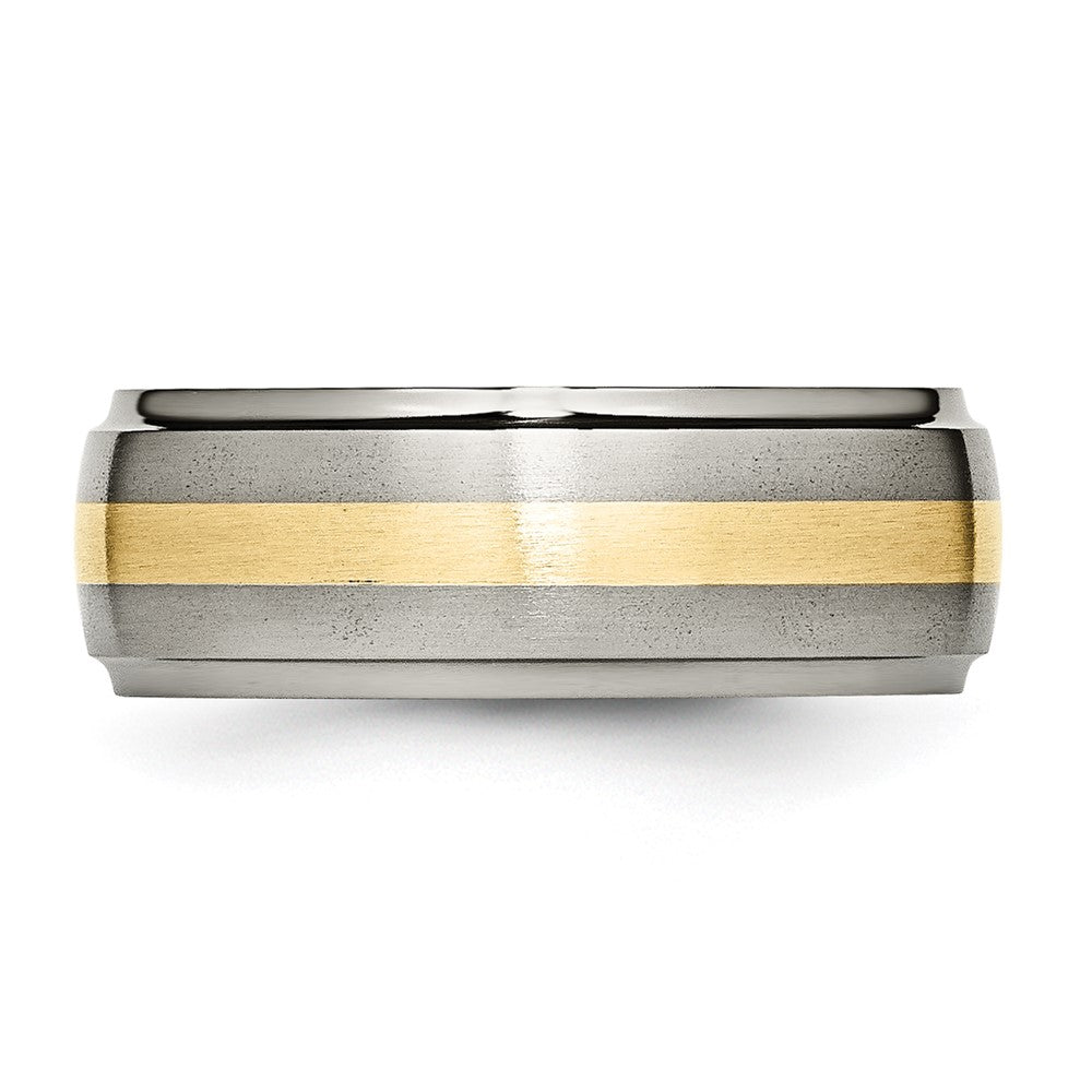 Titanium Brushed Cnter with 14K Inlay Ridged Edge Band