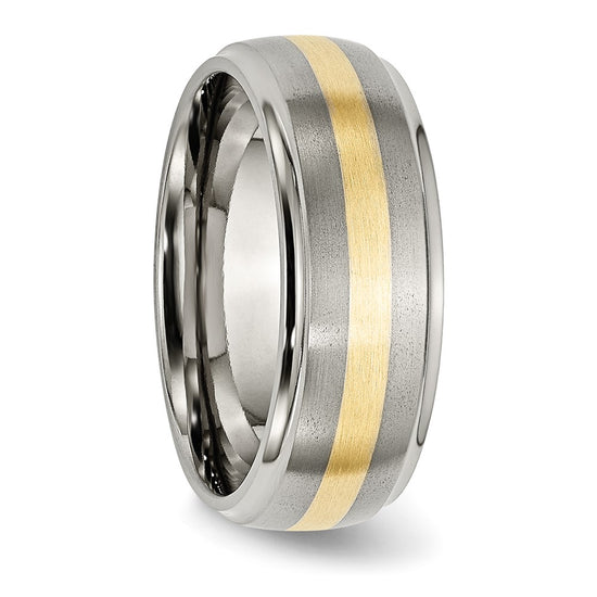 Titanium Brushed Cnter with 14K Inlay Ridged Edge Band