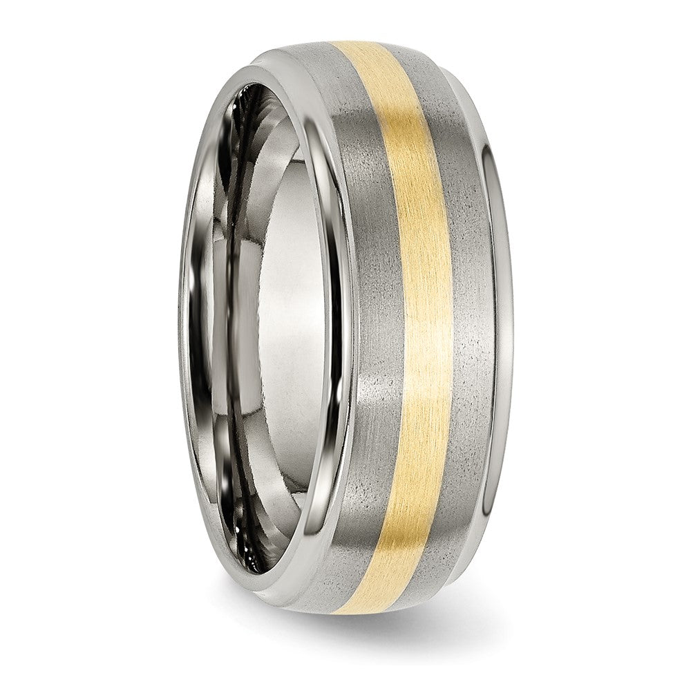 Titanium Brushed Cnter with 14K Inlay Ridged Edge Band
