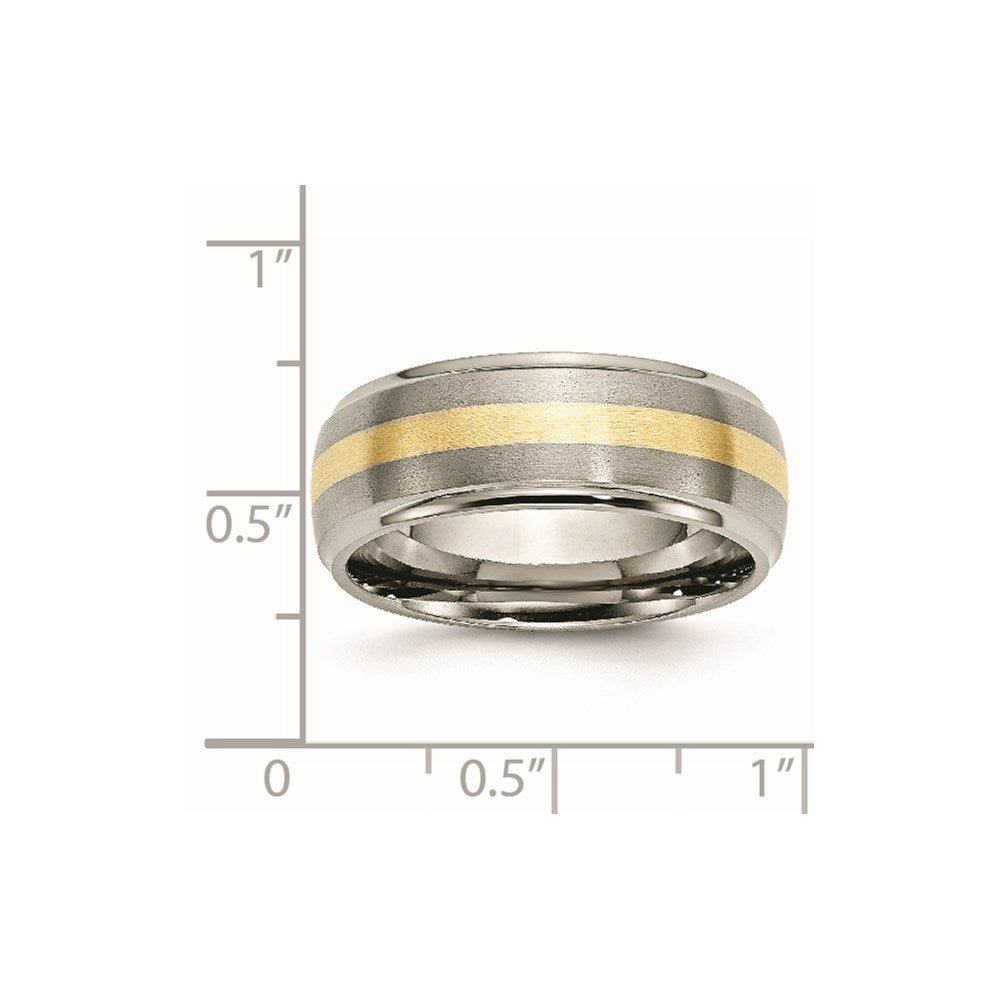 Titanium Brushed Cnter with 14K Inlay Ridged Edge Band