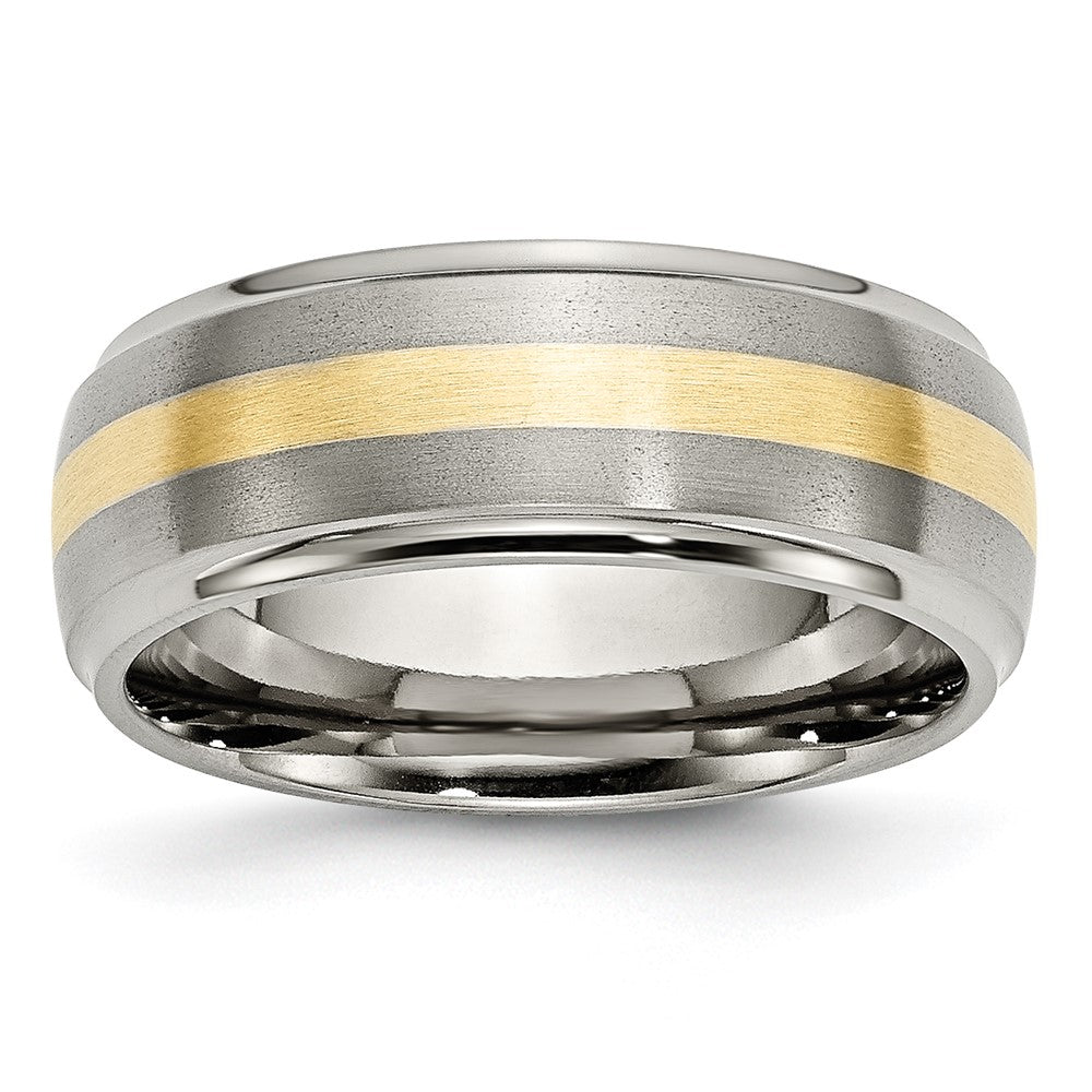 Titanium Brushed Cnter with 14K Inlay Ridged Edge Band