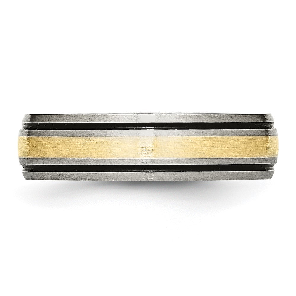 Titanium Antique and Brushed with 14k Inlay Grooved Band