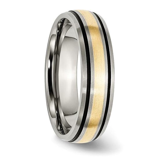 Titanium Antique and Brushed with 14k Inlay Grooved Band