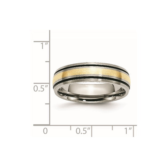 Titanium Antique and Brushed with 14k Inlay Grooved Band