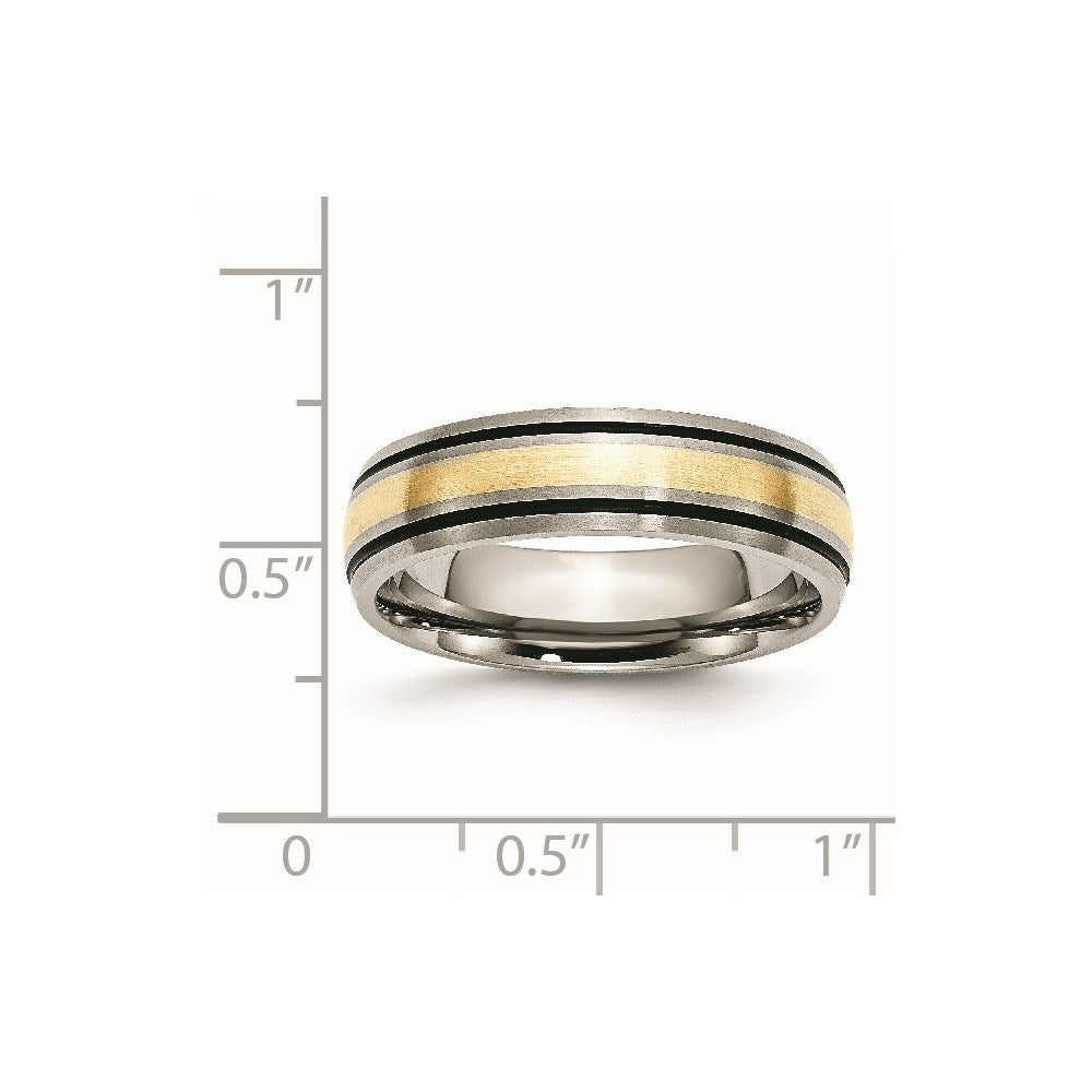 Titanium Antique and Brushed with 14k Inlay Grooved Band