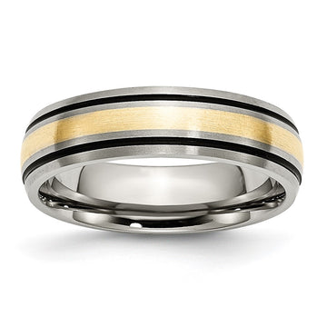 Titanium Antique and Brushed with 14k Inlay Grooved Band