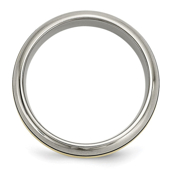 Titanium Antique and Brushed with 14k Inlay Grooved Band