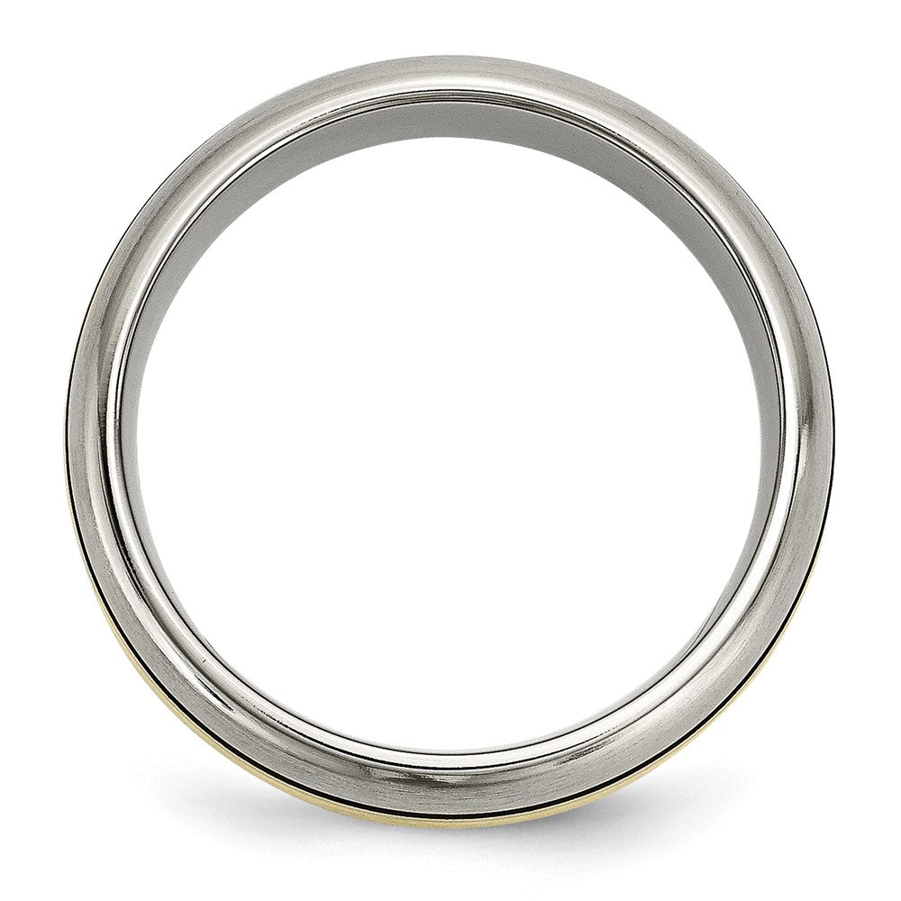 Titanium Antique and Brushed with 14k Inlay Grooved Band