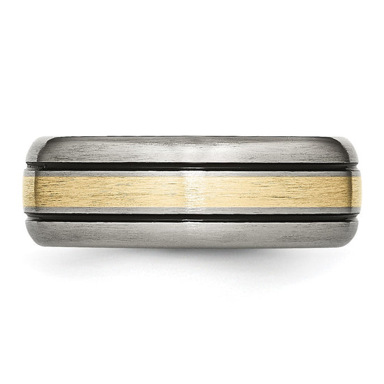 Titanium Antique and Brushed with 14k Inlay Grooved Band