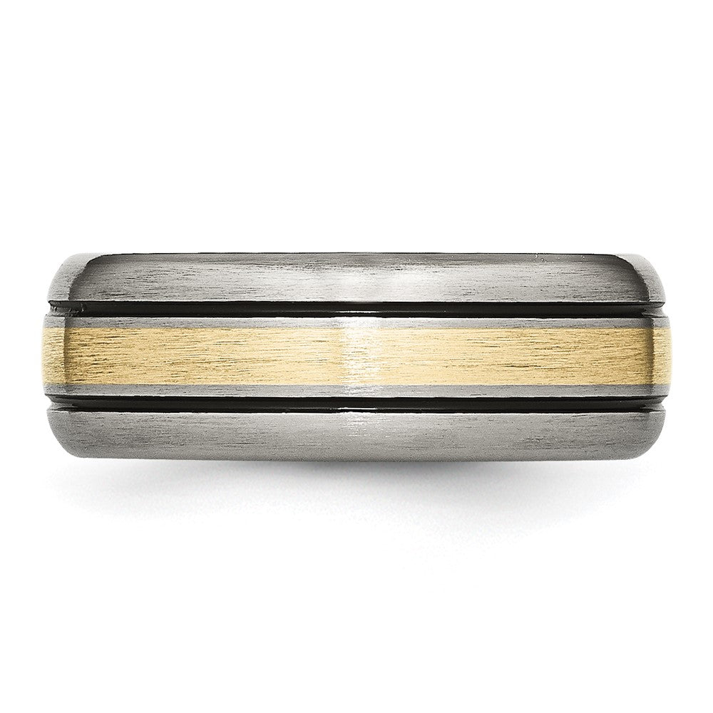 Titanium Antique and Brushed with 14k Inlay Grooved Band