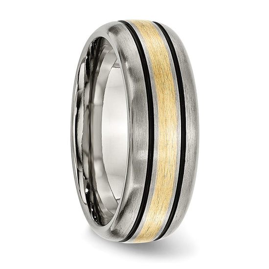 Titanium Antique and Brushed with 14k Inlay Grooved Band