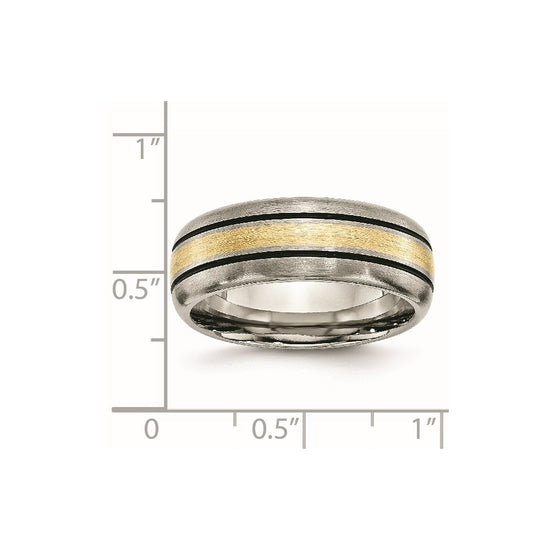 Titanium Antique and Brushed with 14k Inlay Grooved Band