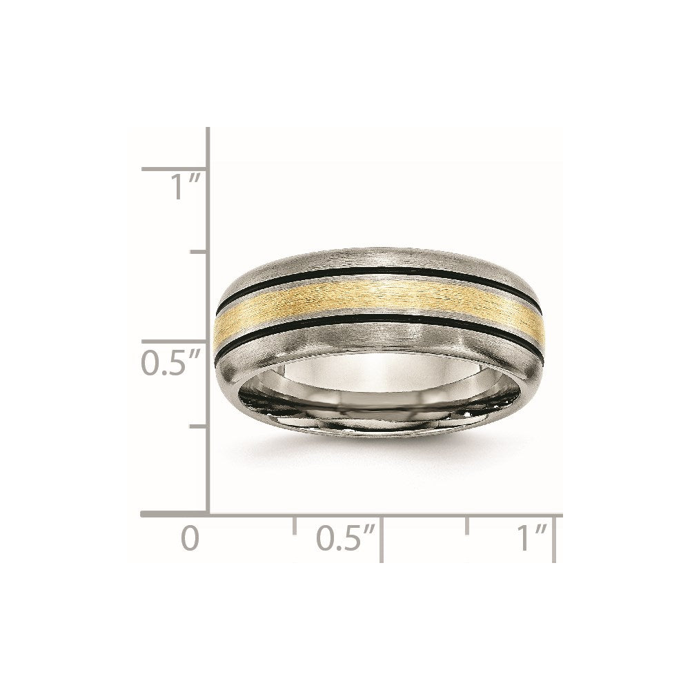 Titanium Antique and Brushed with 14k Inlay Grooved Band