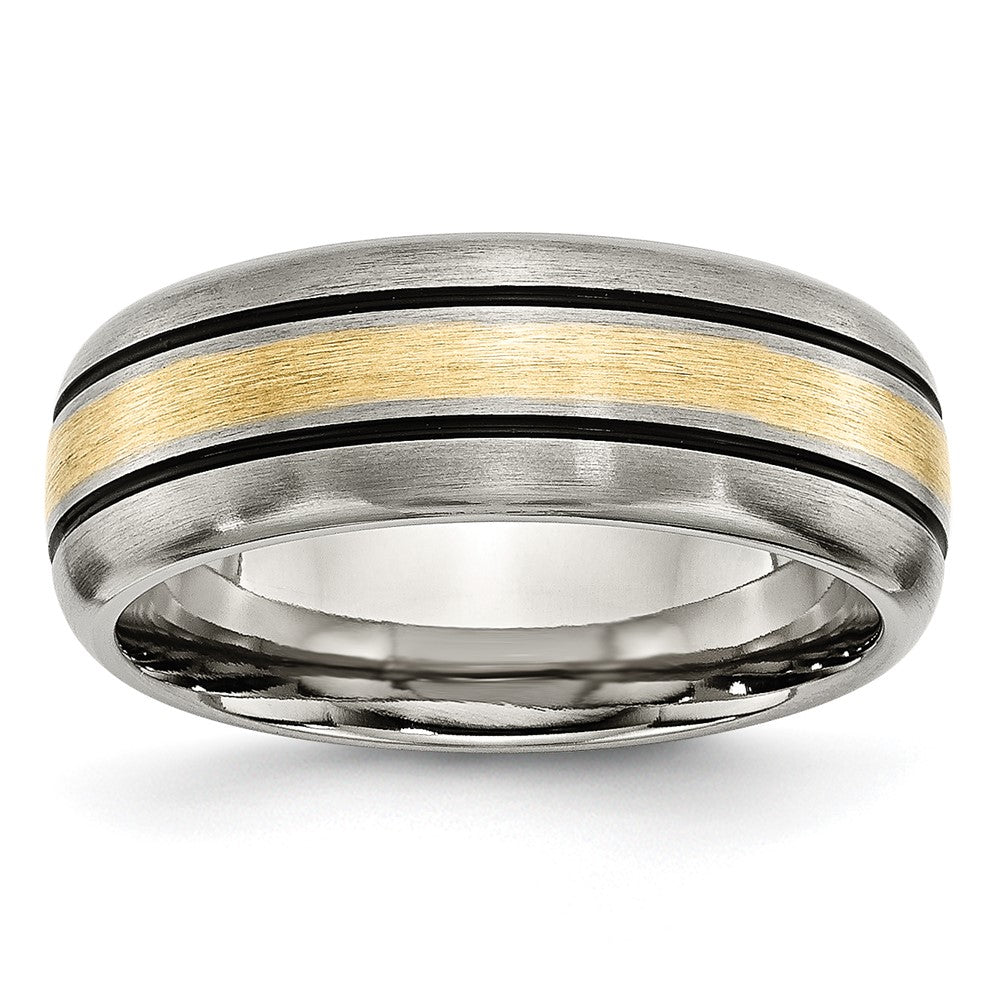 Titanium Antique and Brushed with 14k Inlay Grooved Band