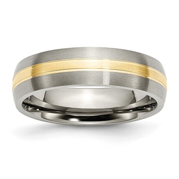 Chisel Titanium Brushed with 14k Gold Inlay 6mm Grooved Band
