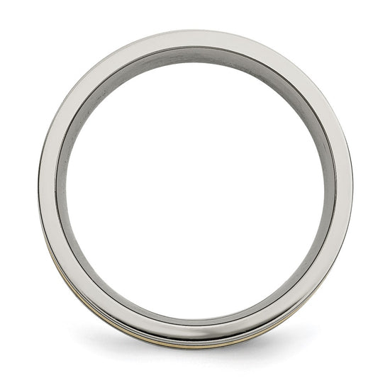 Chisel Titanium Antiqued and Brushed with 14k Gold Inlay 7mm Flat Band