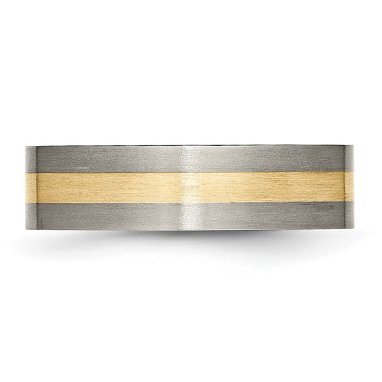 Titanium Brushed with 14k Inlay Flat Band