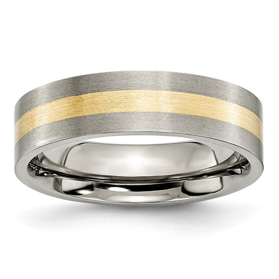 Titanium Brushed with 14k Inlay Flat Band