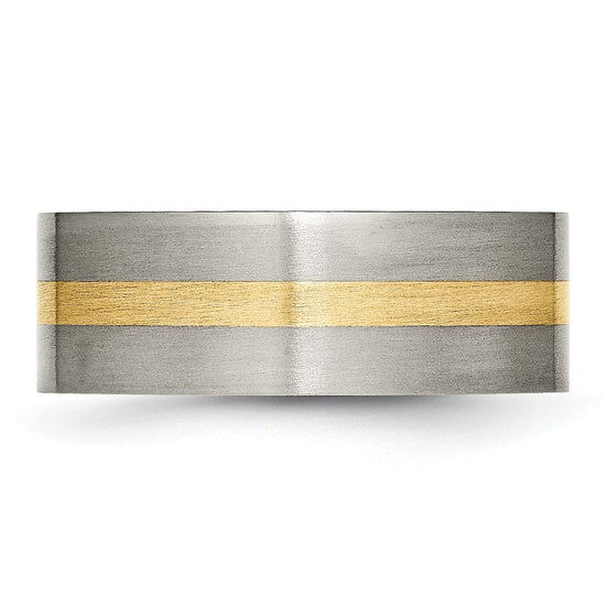 Chisel Titanium Brushed with 14k Gold Inlay 8mm Flat Band
