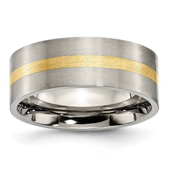 Titanium Brushed with 14k Inlay Flat Band