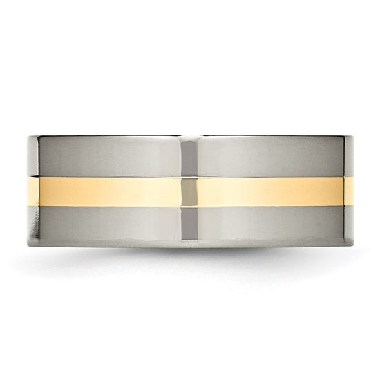 Chisel Titanium Polished with 14k Gold Inlay 8mm Flat Band