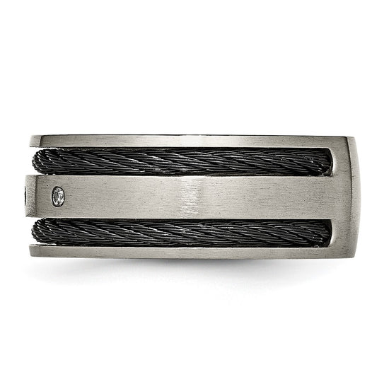 Chisel Titanium Brushed Black IP-plated Cable 1/20 Carat Diamond 10mm Band