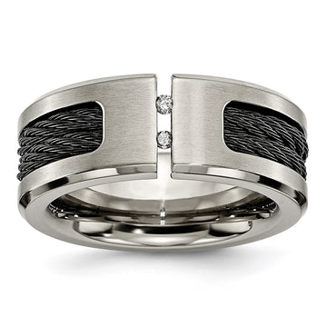 Chisel Titanium Brushed and Polished Black IP-plated Cable 1/20 Carat Diamond 10mm Band