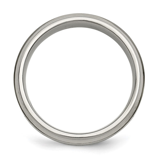 Chisel Titanium Polished 1/5 Carat Diamond Ridged Edge 7mm Band