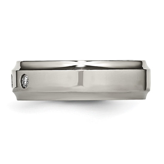 Chisel Titanium Polished 1/5 Carat Diamond Ridged Edge 7mm Band