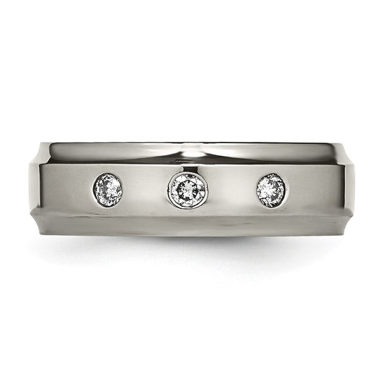 Chisel Titanium Polished 1/5 Carat Diamond Ridged Edge 7mm Band