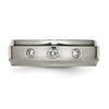 Chisel Titanium Polished 1/5 Carat Diamond Ridged Edge 7mm Band
