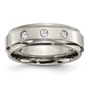 Chisel Titanium Polished 1/5 Carat Diamond Ridged Edge 7mm Band