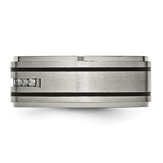 Chisel Titanium Brushed Polished and Enameled 1/4 Carat Diamond 9mm Band