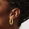 14K 3.75x24mm Faceted Texture with Diamond-cut Inside Fancy Tube Hoop Earrings