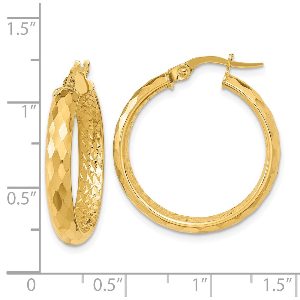 14K 3.75x24mm Faceted Texture with Diamond-cut Inside Fancy Tube Hoop Earrings