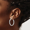 14K White Gold 4x30mm Diamond-cut Tube Hoop Earrings