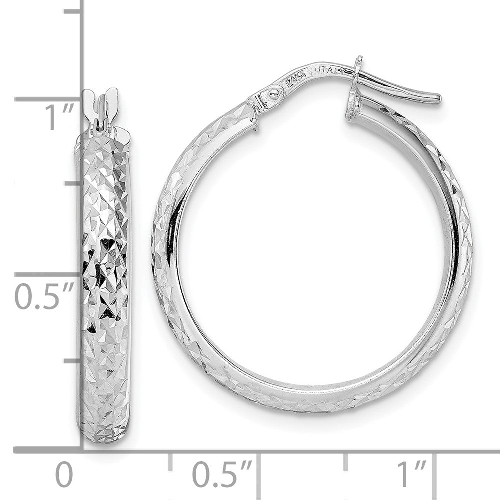14K White Gold 4x24mm Diamond-cut Tube Hoop Earrings