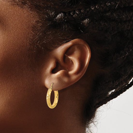14K Polished and Textured D/C Fancy Pattern Hoop Earrings