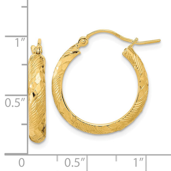 14K Polished and Textured D/C Fancy Pattern Hoop Earrings