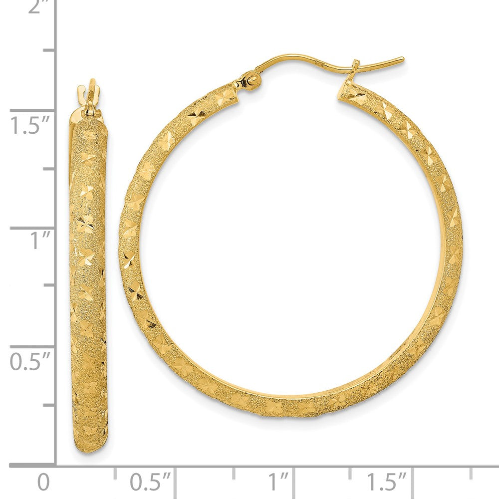 14K Polished and Brushed Diamond-cut Fancy Hoop Earrings